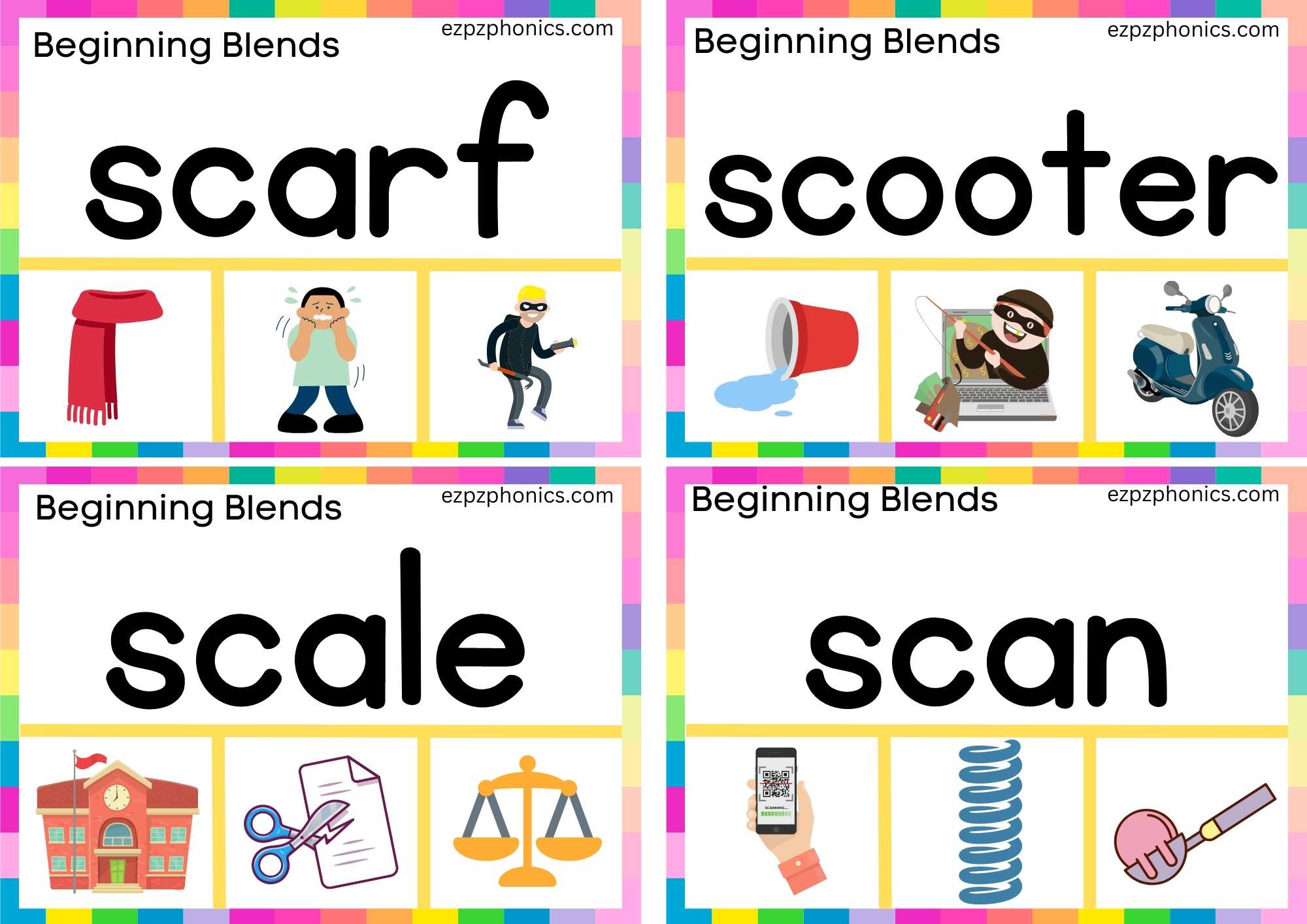 SC Beginning Blends Clip Cards Read The Words And Clip The Correct Images Set 1